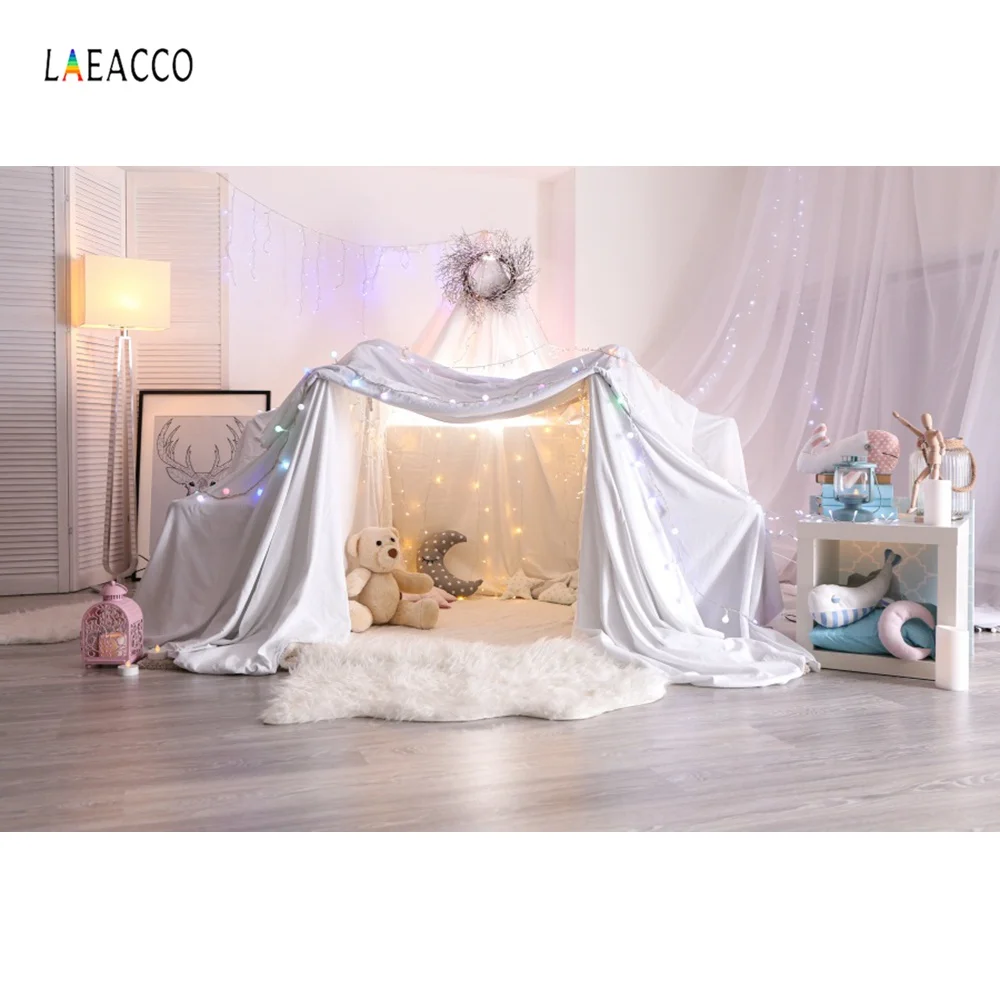Laeacco фото фон палатка Wigwam детские игрушки Тедди мишка лампа экран занавеска День