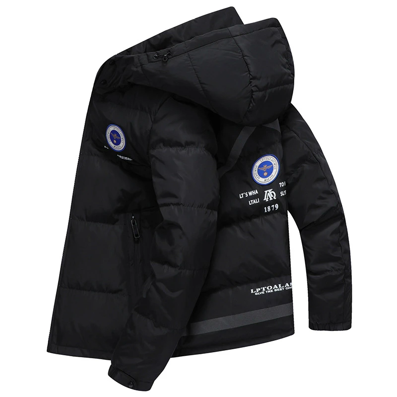 

Зимняя модная Водонепроницаемая брендовая мужская короткая стильная куртка 90% на белом утином пуху толстое пальто с капюшоном мужская тепл...