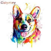 gatyztory frame diy painting by numbers kit colorful dog animals modern wall art picture by numbers for home decoration art craf