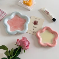 korean flat plate hand paint jewelry storage tray dessert plate fruit storage cute dish ceramic plates candy flat bowl
