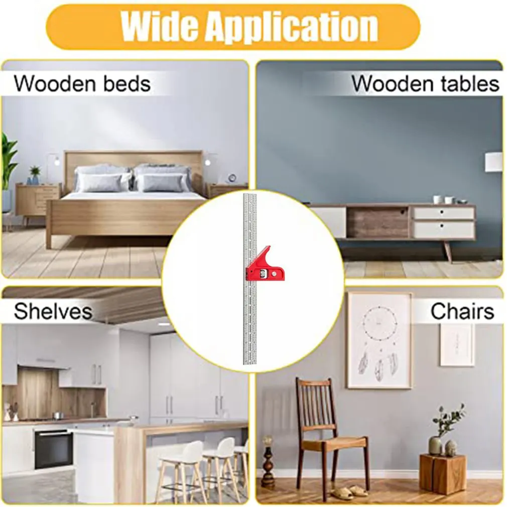 

45-degree Woodworking Gauge Measuring Ruler Scale Stainless Steel Multi-directional Measurement Ruler