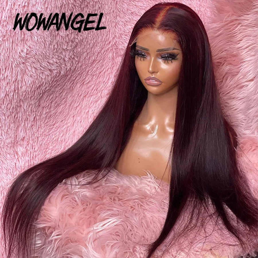 

Dark Burgundy Lace Front Human Hair Wigs 99J Brazilian Hair Wigs Straight Lace Front Wigs Pre-Plucked 180% Remy Human Hair Wigs