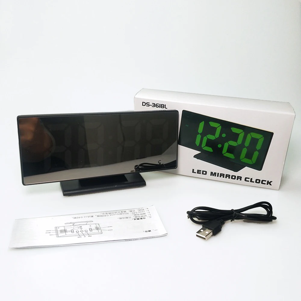 

Digital Alarm Clock LED Mirror Electronic Clock Large LCD Display Clocks Noiseless Digital Table Clock With Temperature Calendar