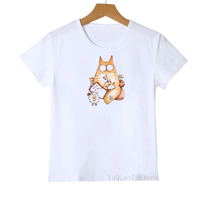 

2020 funny Cat love writing Hedgehog cartoon print t shirts girls boys harajuku shirt camisetas kawaii kids clothes summer tops