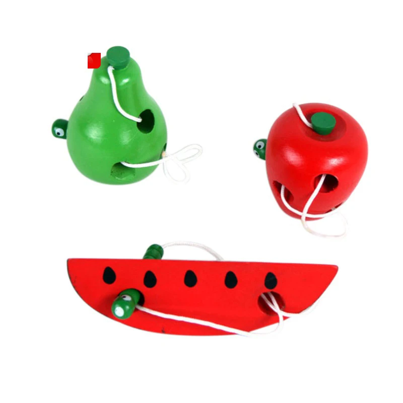 

Baby Toys Wooden Montessori Educational Toys Worm Eat Fruit Apple Pear Watermelon Early Learning Teaching Aids Puzzles For Kids