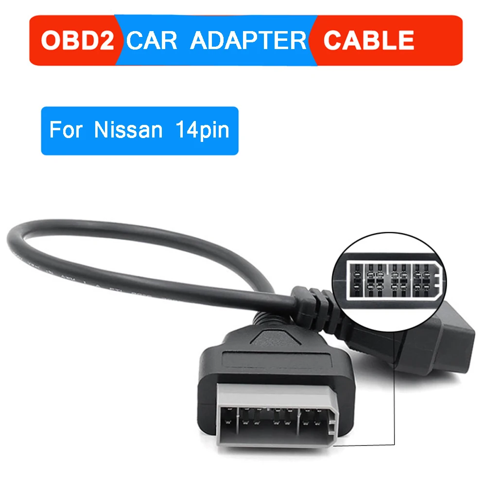 Для Nissan 14pin к OBD2 16Pin разъем адаптер 14 pin OBD II 16 контактный кабель передачи данных| |