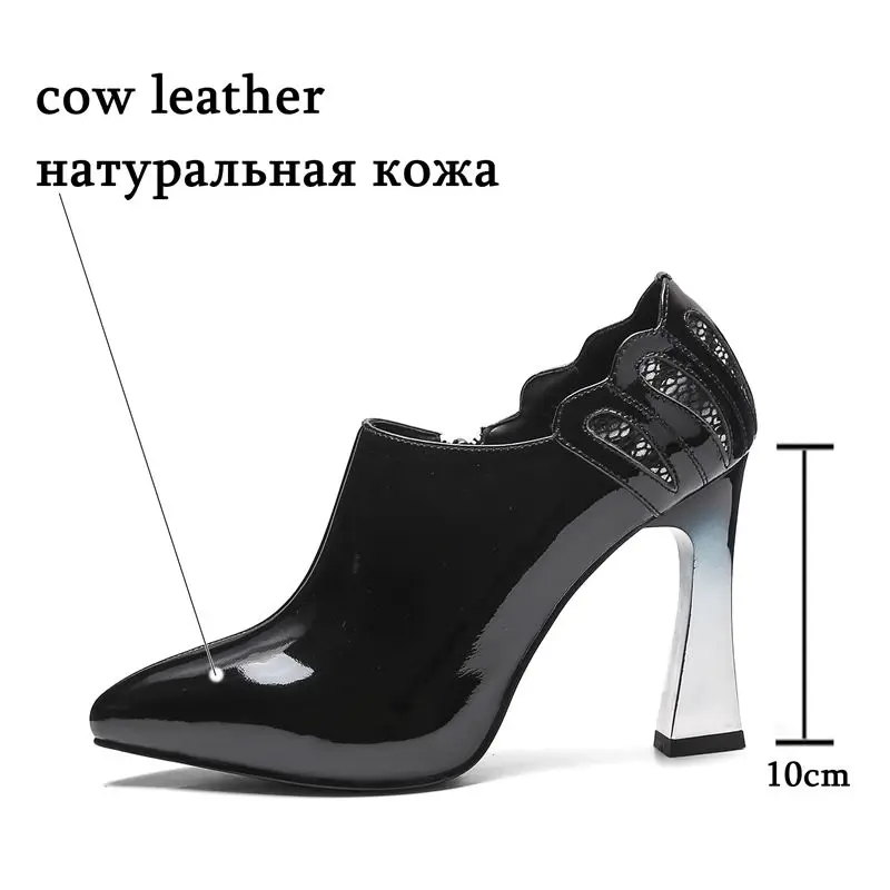ALLBITEFO/женские туфли из натуральной кожи на высоком каблуке с острым носком
