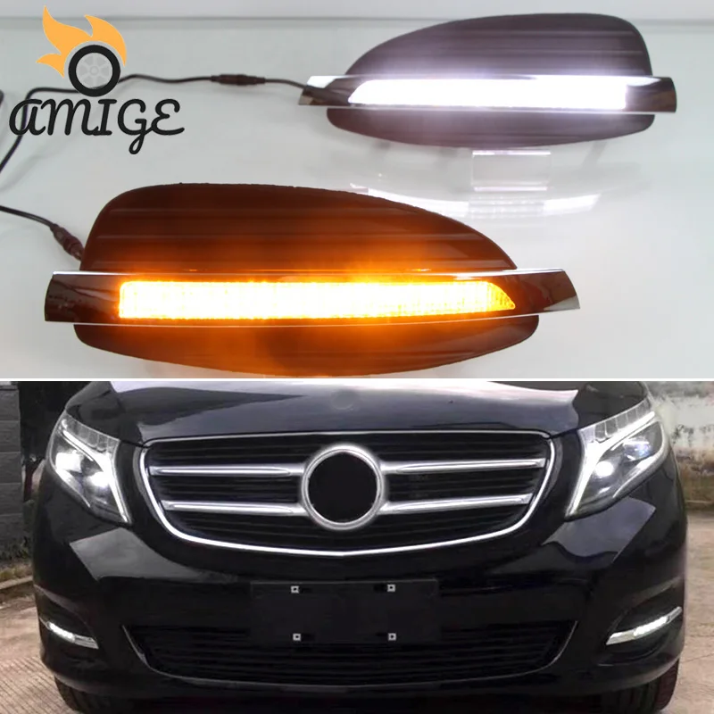 СВЕТОДИОДНЫЙ DRL для Mercedes Benz V класс Вито V250 V260 2016 2017 2018 светодиодный желтый указатель поворота Габаритные