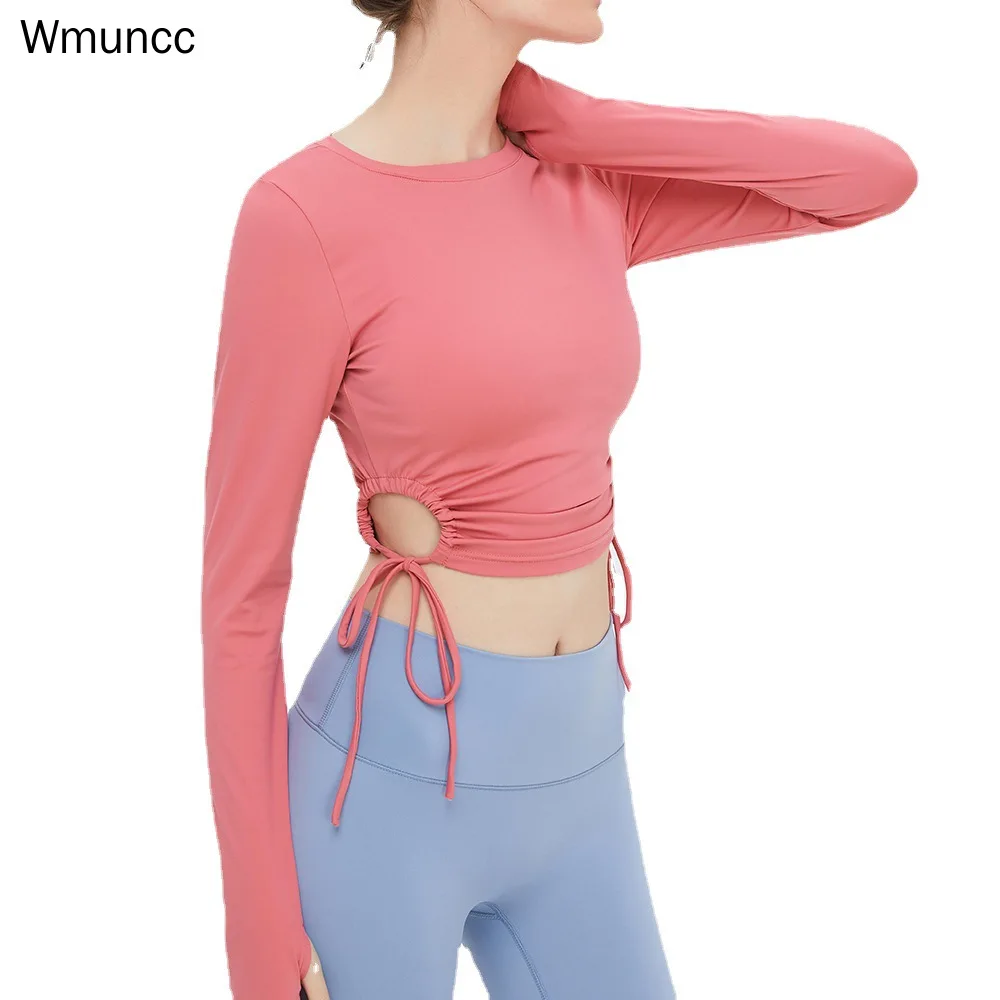 

Wmuncc Nude Yoga Shirts Women's Long Sleeve Navel Exposed Slim Fit Sports Fitness Top Running Clothes Quick Dry