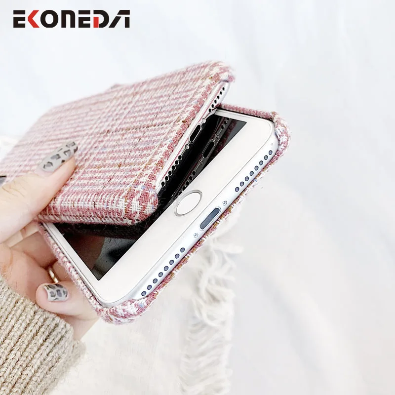 EKONEDA розовый клетчатый теплый тканевый чехол для iPhone 11 Pro Max XR девочек 7 6S 8 Plus X XS |