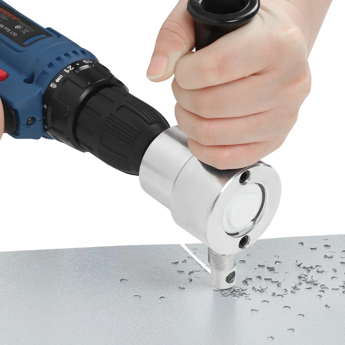 

Saw Cutter Cutting Tool Nibbler Cutter Drill Attachment Double Head Metal Double Head Metal Sheet Drill 360 Degree Adjustable