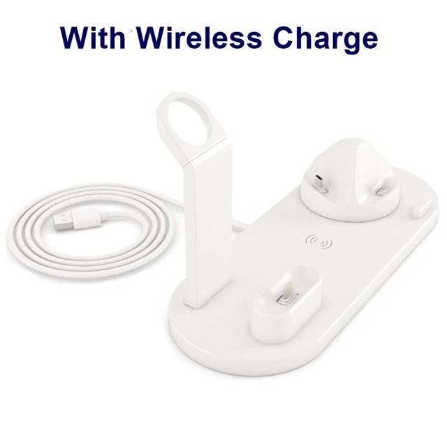 With Wireless White Micro usb type-C зарядное устройство Подставка для samsung Xiaomi huawei держатель телефона Qi быстрая Беспроводная зарядная док-станция для Apple Watch 5 4 3 2 1 - Цвет: With Wireless White