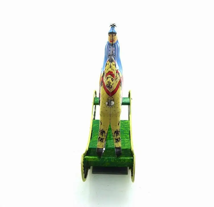 

[Funny] Adult Collection Retro Wind up toy Metal Tin rocking horse Riding horse knight Clockwork toy figure model vintage toy