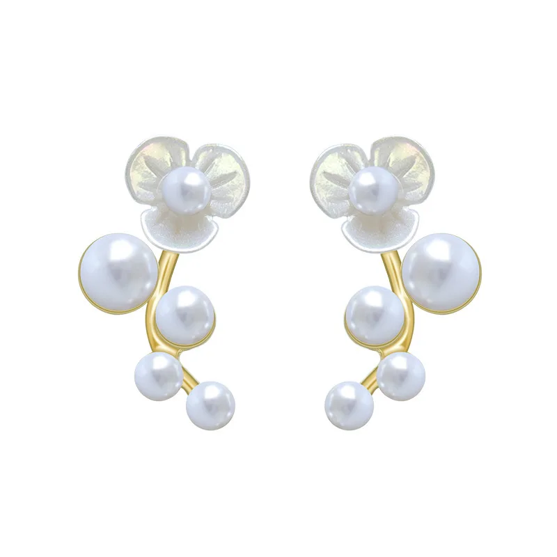 

Fashion Soft Temperament White Pearl Flower Earrings Korean Wild Flower Branch Earrings Earrings