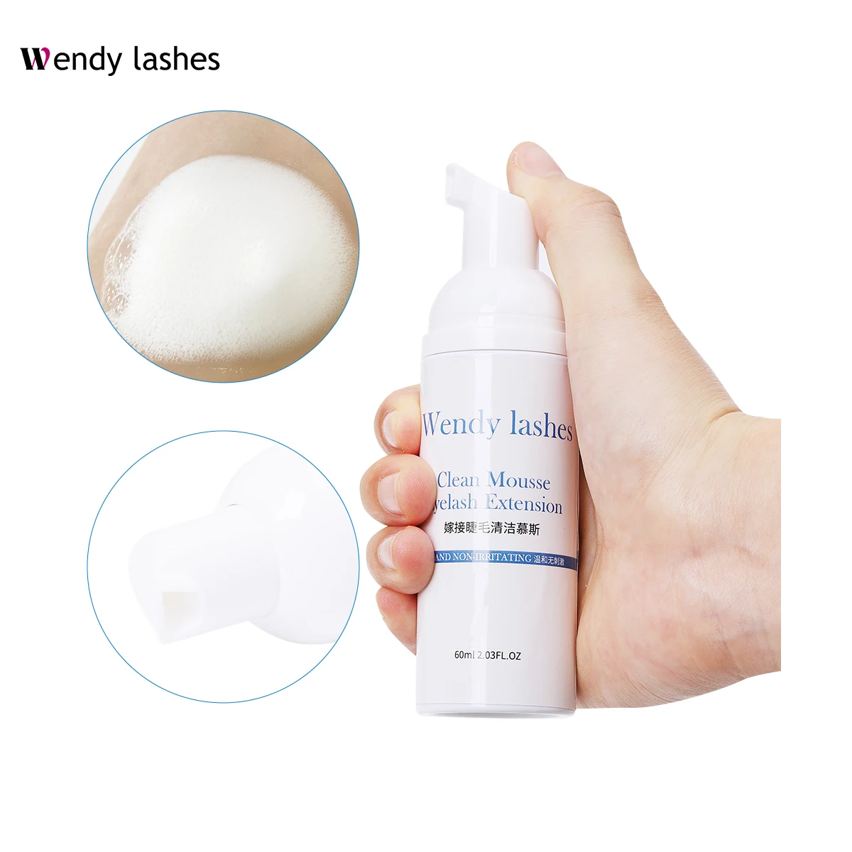

WENDY Eyelash Shampoo 60ml Low Irritation Lash Foam Cleanser Brush Kit Lash Mousse Tasteless Eyelash Extension Cleanser Shampoo