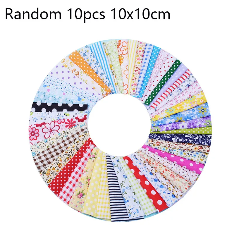 Random 10pcs 10x10cm 25 см x 25 см и 10 см x 10 см, комплект хлопковой ткани с принтом, ткань для шитья, для лоскутного шитья, рукоделия, материал ручной работы - Цвет: Random 10pcs 10x10cm