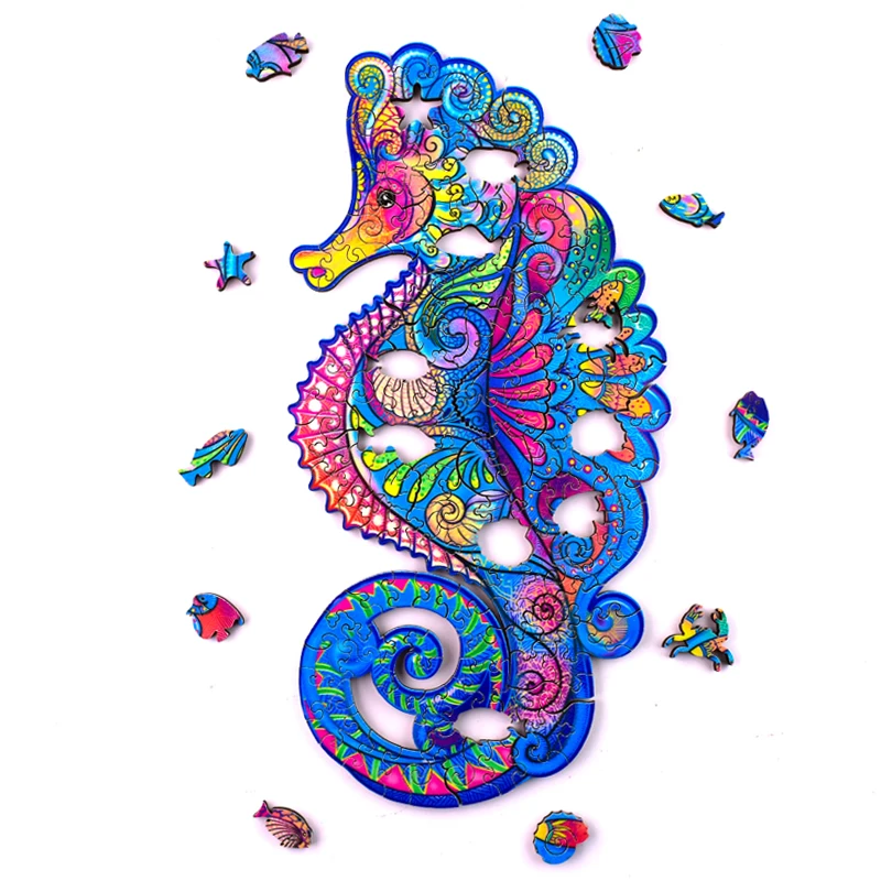

2021 New Wooden Cartoon Seahorse Puzzle Wood Diy Jigsaw Puzzles Crafts For Adult Family Interaction Game Kids Educational Gifts