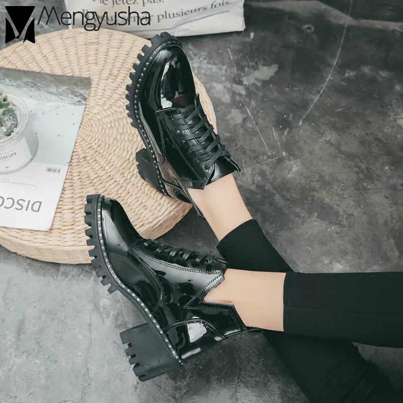 Ботинки в Корейском стиле на шнуровке британском Женские зимние ботинки