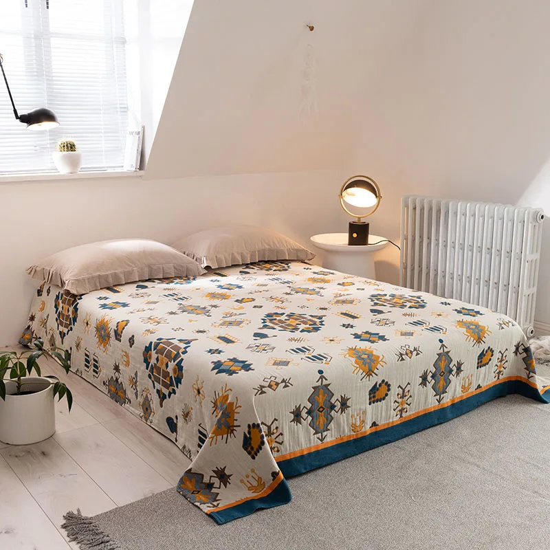 

Long Staple Cotton Gauze Blanket Jacquard Towel Quilt Flower Geometric Bed Linen Breathable Throw Adults American Home Textile