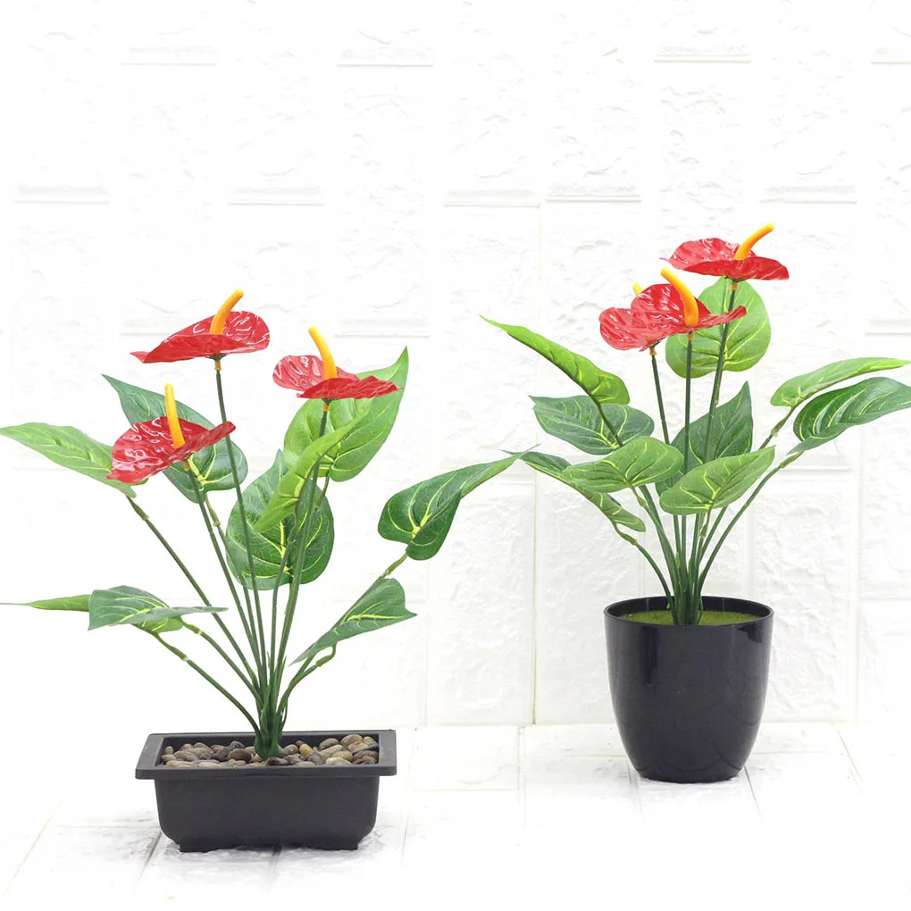

12-head Artificial Anthurium Flower Floral Decor Home Office Plastic Fake Flower Ornament