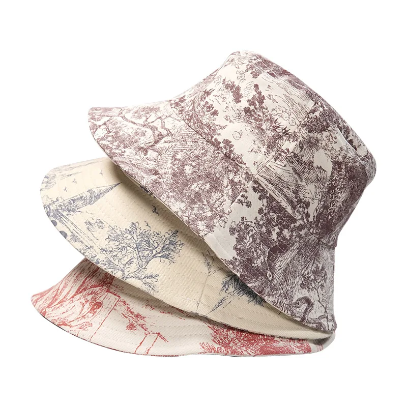 

2021 Fashion New Sun Hat Unisex Ink Painting Floral Animal Bucket Hat Women Men Tie Dye Printed Outdoor Fisherman Cap