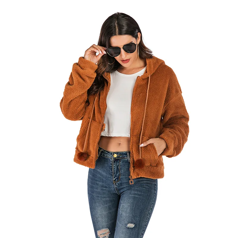 Hoodies Coat Women Lamb Cashmere Short Jackets Women's Long Sleeves Zipper Warm Tops Female Casual Autumn Winter New Clothing | Женская