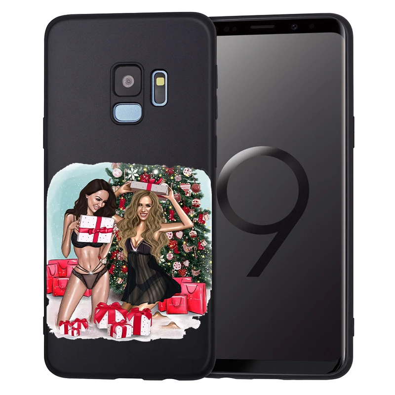 

Beautiful girl Christmas tree Black Phone Case For Samsung S20 ultra S11 S10 S9 S8 s20 Plus S7 Edge S10E S11E Cover Etui case