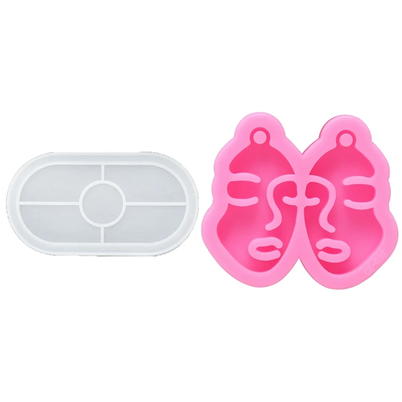 

2 Pcs Resin Silicone Mold: 1 Pcs DIY Ashtray Mold Oval Epoxy Resin Casting Molds & 1 Pcs Glossy Girl Face Earring Mold