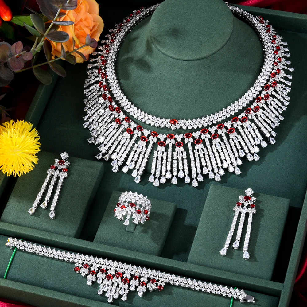 

Siscathy Luxury Cubic Zirconia Bridal Wedding Jewelry Sets For Women Fashion Bracelets Earrings Necklace Party Accessories Gifts