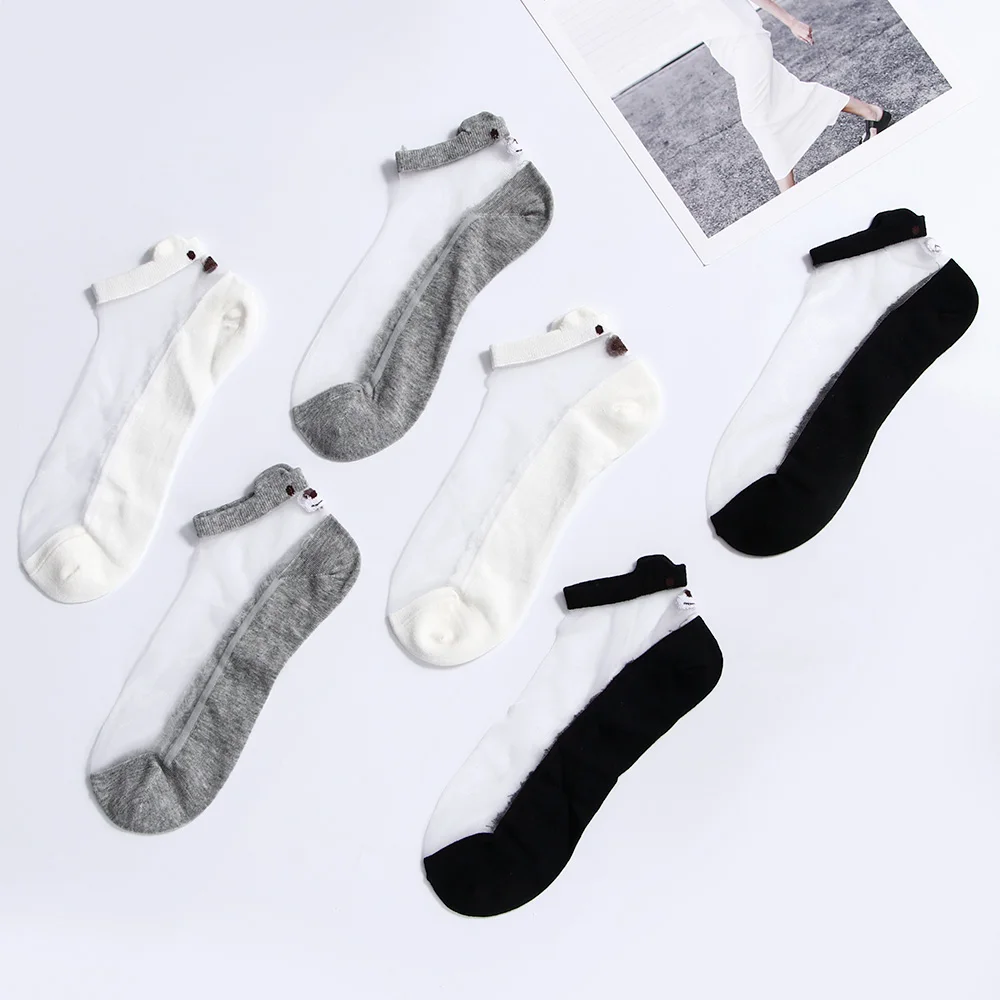 Носки Короткие Прозрачные ультратонкие Модные дышащие с милым котом кружевные