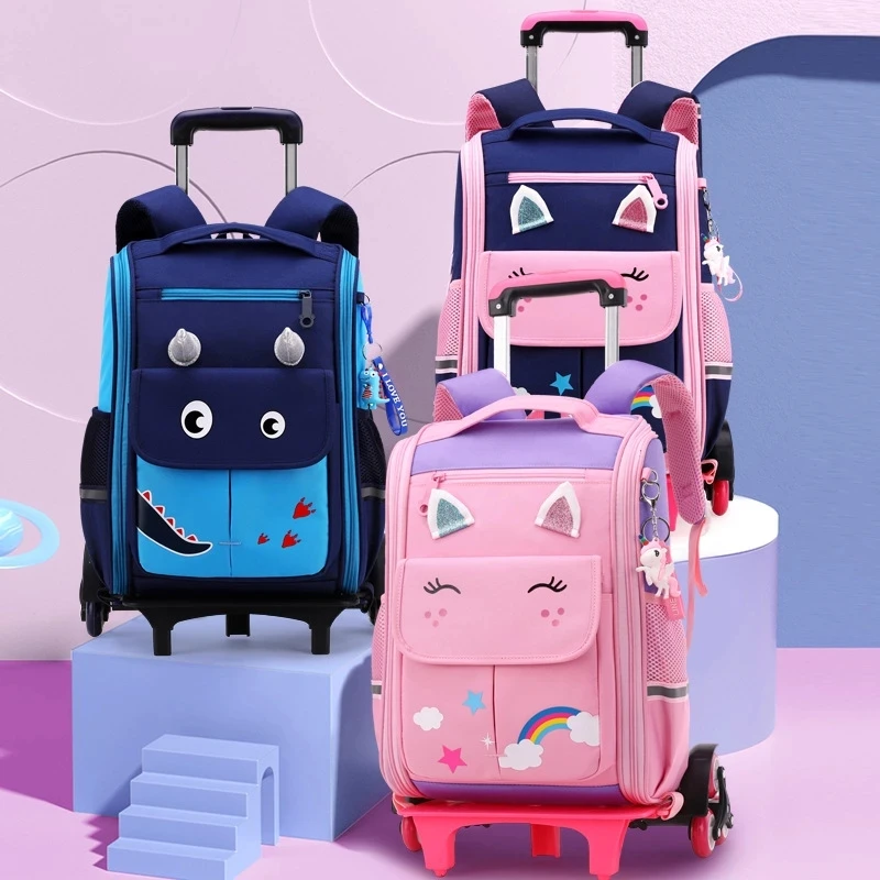 Kids Travel Trolley Backpack On wheels Boy's Girl's Trolley School bags Children's Travel luggage Rolling Bag School Backpacks