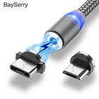 Магнитный кабель Micro USB Type-C BaySerry, кабель для быстрой зарядки USB C, магнитное зарядное устройство со светодиодной подсветкой для iPhone 12, 11, Samsung S21, Xiaomi, Huawei