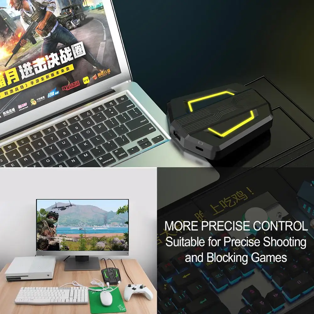 

One-Handed Gaming Keyboard Mouse Set RGB Backlit Portable Mini Gaming Keypad Mice with Converter Adapter for PC PS4 Xbox switch