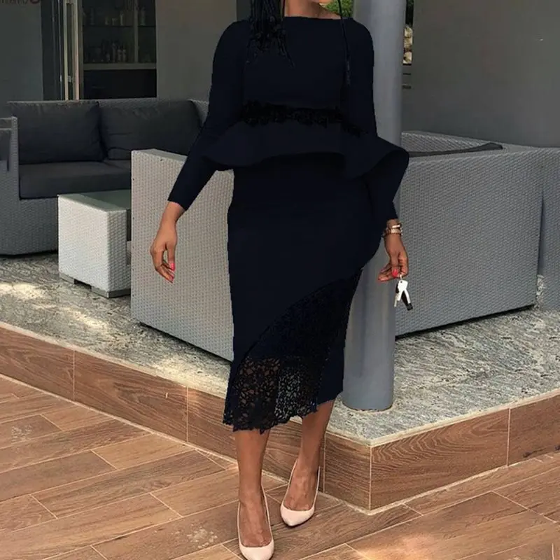Женское облегающее платье в стиле пэчворк кружевное средней длины с высокой