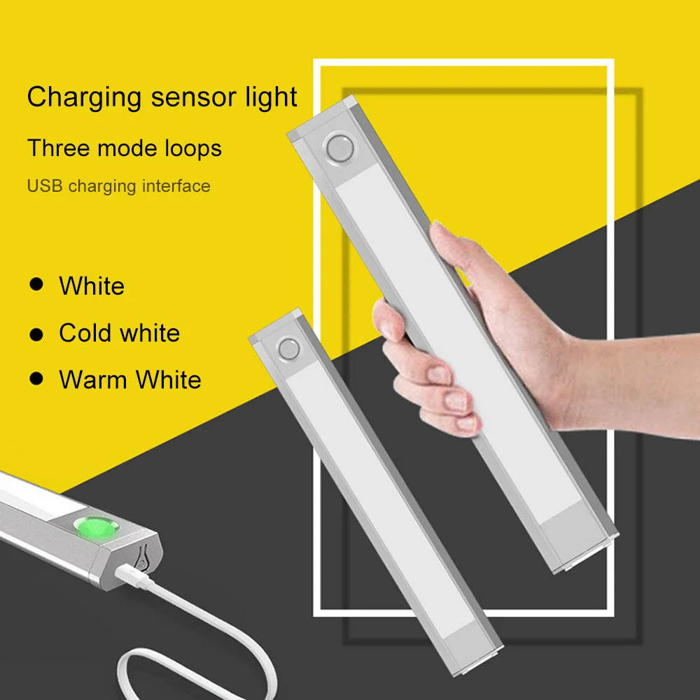NEW Upgraded 60 LED Night Light with Motion Sensor Switchable Three Color USB Charging Wardrobe Kitchen Wall Lamp | Освещение