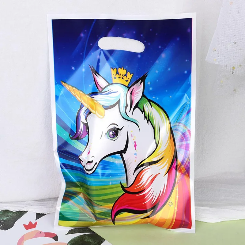 

10 Pcs Unicorn Plastic Gift Bags Candy Bag Flamingo Disposable Bags Birthday Party Favors Children Theme Gift Wedding Decoration