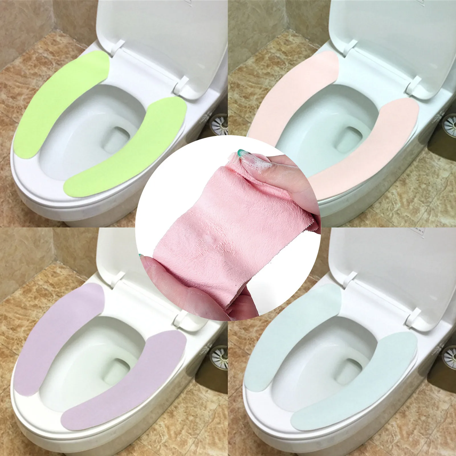 

Solid Washroom Warm Washable Health Sticky Toilet Mat Seat Cover Pad Household Reuseable Soft Toilet Seat Cover Supplies