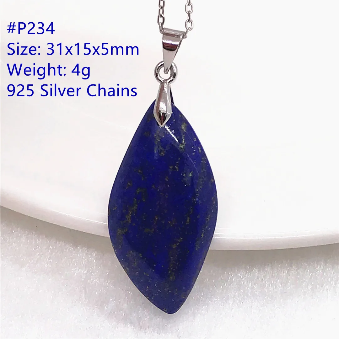 

Natural Blue Lapis Lazuli Crystal Pendant Necklace Jewelry For Women Men Healing Gift 31x15x5mm Beads Stone Silver Chains AAAAA