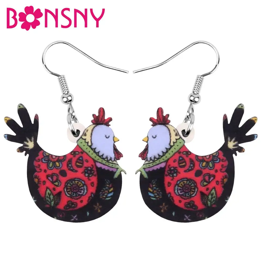 Акриловые цветочные серьги Bonsny в виде курицы птицы фермы животные Висячие