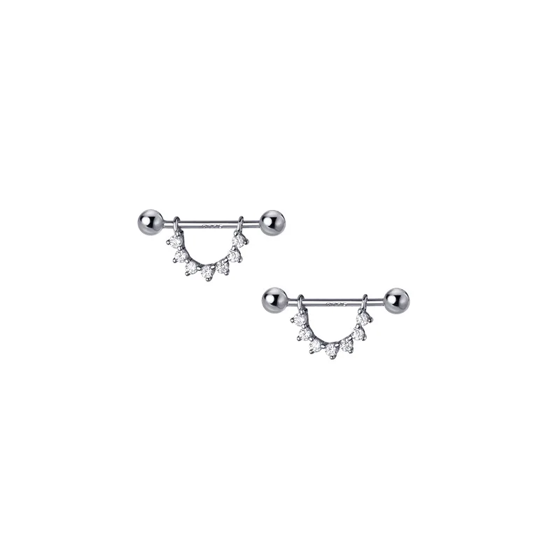 

MloveAcc Real 925 Sterling Silver U Shape CZ Screw Stud Earrings for Women Girls Punk Ins Ear Jewelry