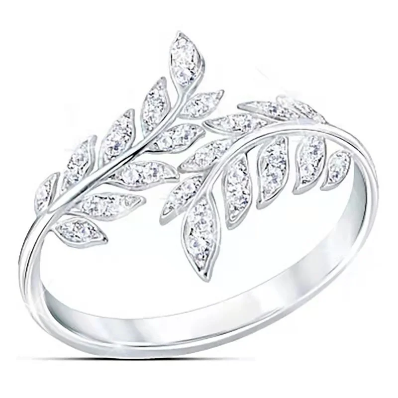 

Hot selling new fashion leaf feather ring women's wedding engagement holiday ring