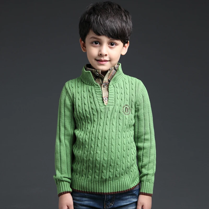 Осень 2021 детская одежда Свитера для мальчиков однотонные Хлопковые вязаные