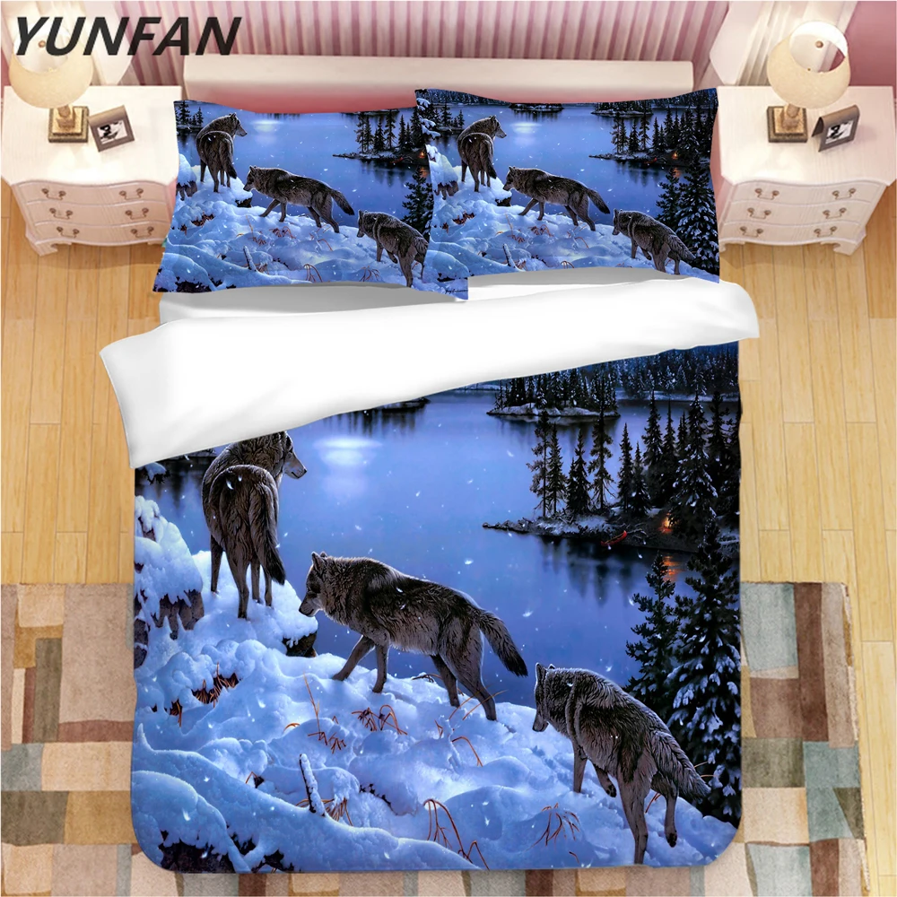

3D Wolf bedding sets snow duvet cover sets blue luxury animal quilt cover single double full queen king High quality bedclothes