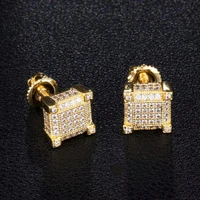 hip hop micro pave cz stone bling ice out stud earring square s925 sterling sliver 1pair earrings for women men jewelry earrings