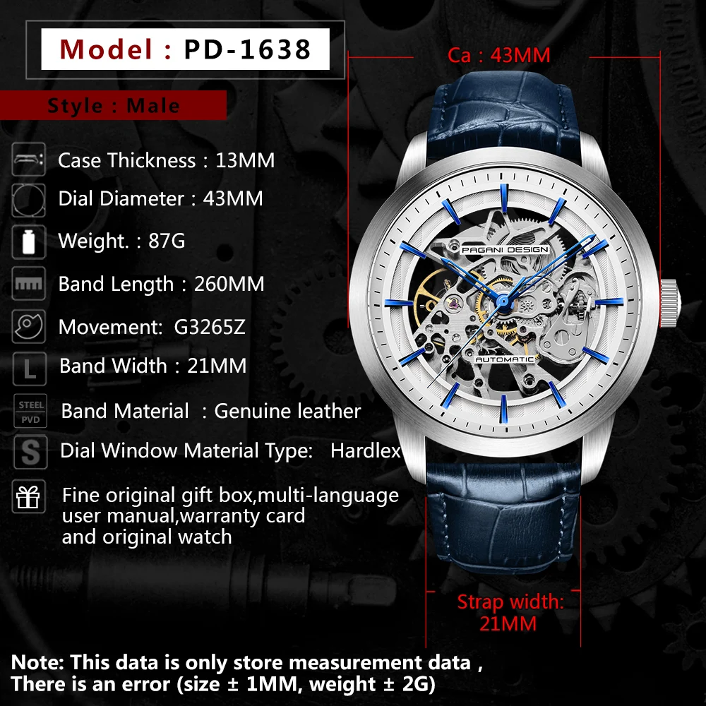 2020 PAGANI Design Fashion Leather Watch Men's Automatic Mechanical Skeleton Waterproof Watch 007 Chronograph Relogio Masculino enlarge