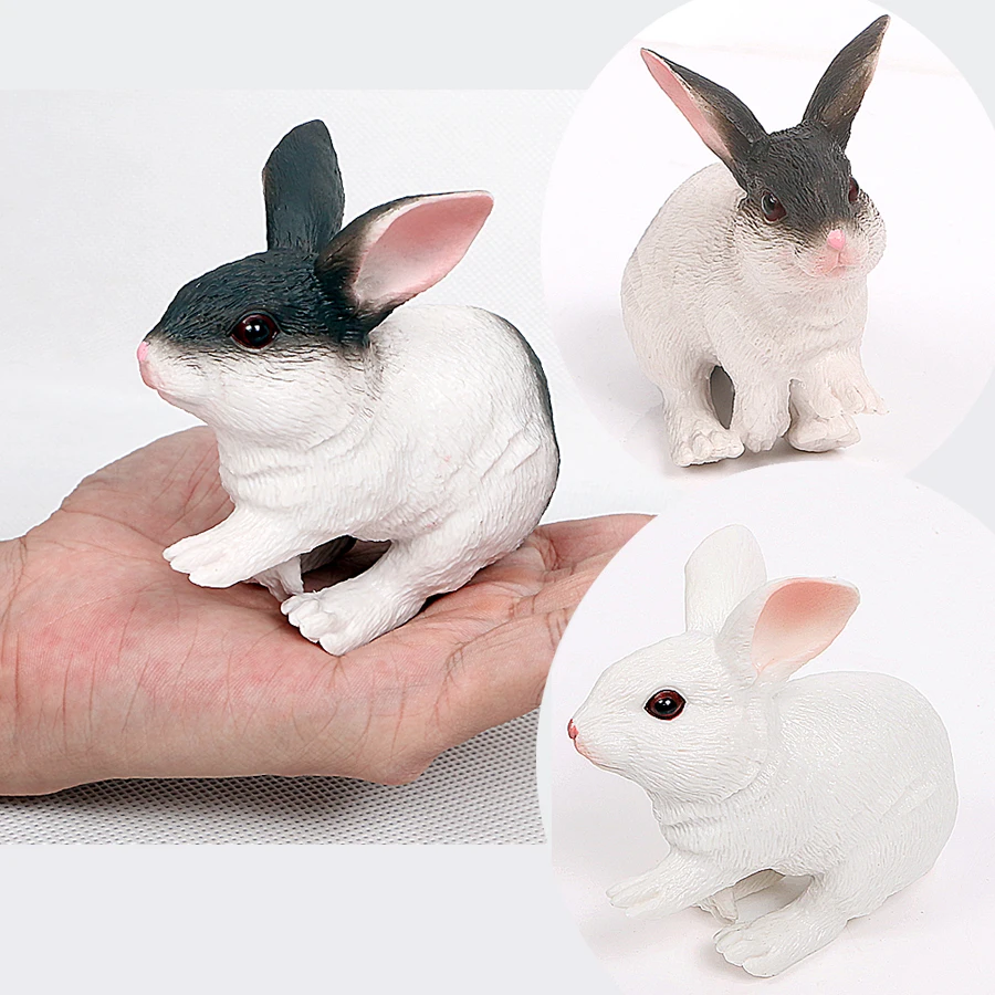 Моделирование большой кролик животных модели игрушки фигурка с серый белый