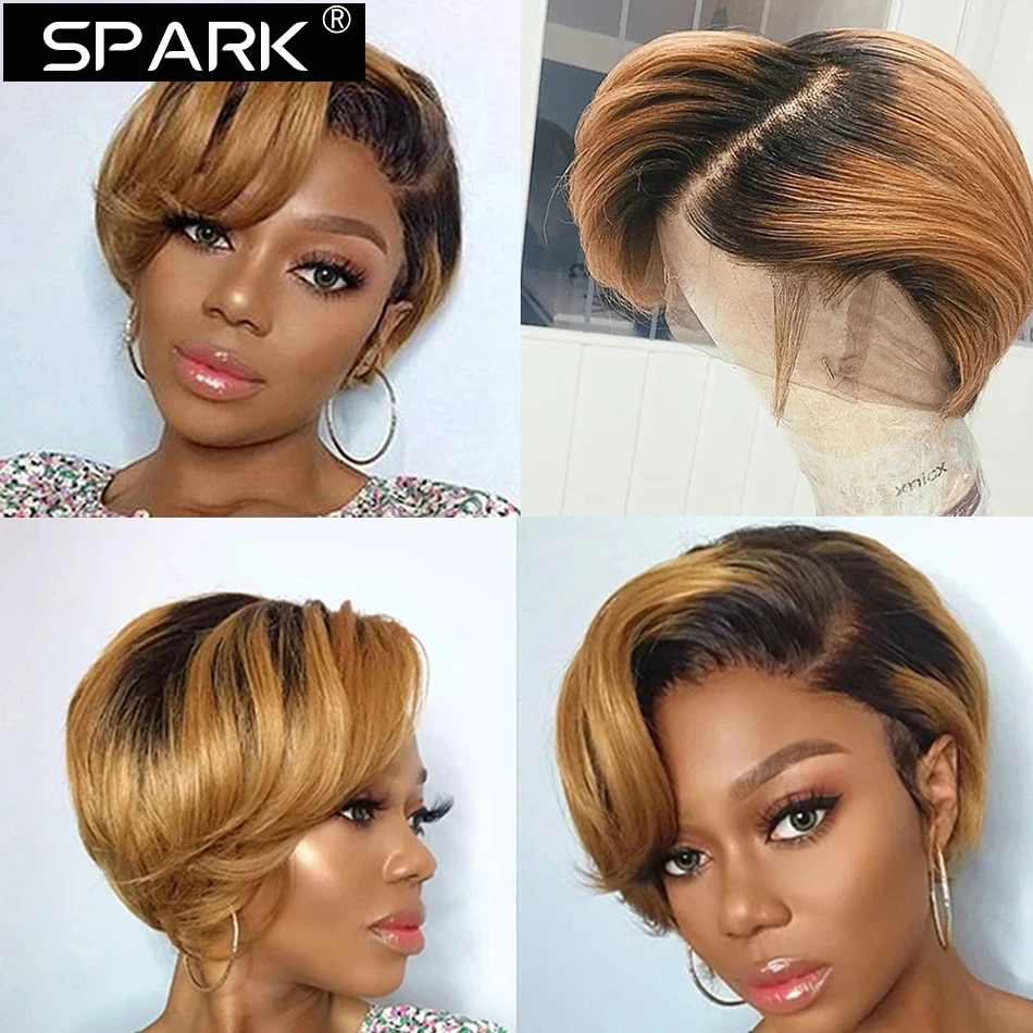 Короткие парики из человеческих волос Pixie Cut часть кружева прямые Remy бразильские