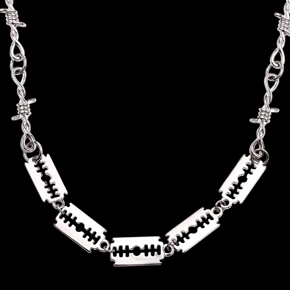 XL1266 Панк индивидуальная цепочка с шипами, ожерелье, крутая подвеска с лезвием бритвы, серебряное ожерелье для женщин и мужчин, хип-хоп Ювелирное Украшение для ночного клуба - Окраска металла: XL1266