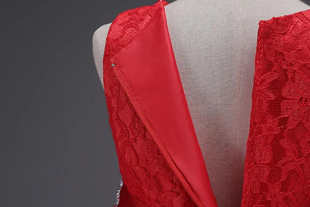 Lace Tea Length Pearl Sash Girl Clothing Princess Evening Dresses for Girls Red Beige Blue Black Asymmetrical Prom Dress | Детская