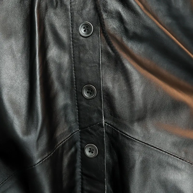 

New Autumn 2021 Calf Length Genuine Leather Pencil Pants Women Natural Sheepskin Female Natural Leather Elastic Waist Trousers